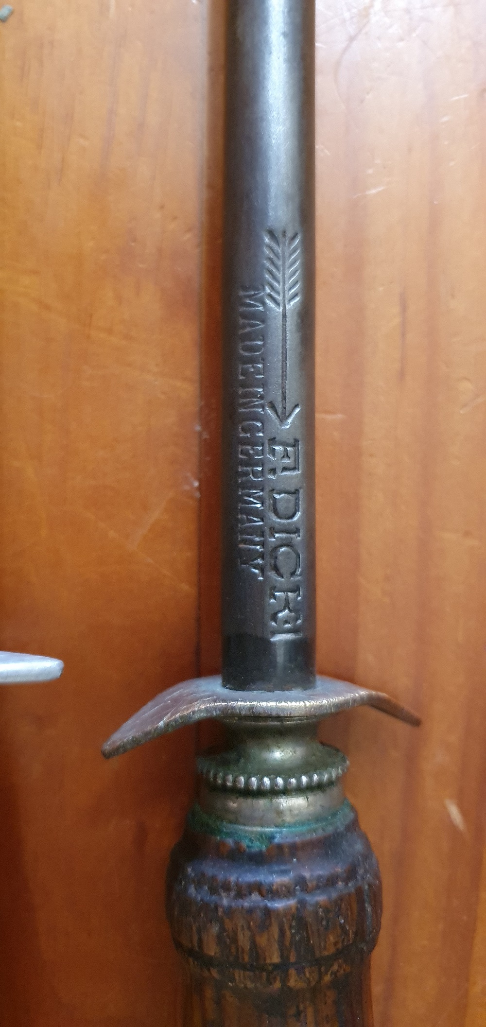 Vintage F Dick Sharpening Honing Steel Knife Sharpener Wood Handle Made  Germany